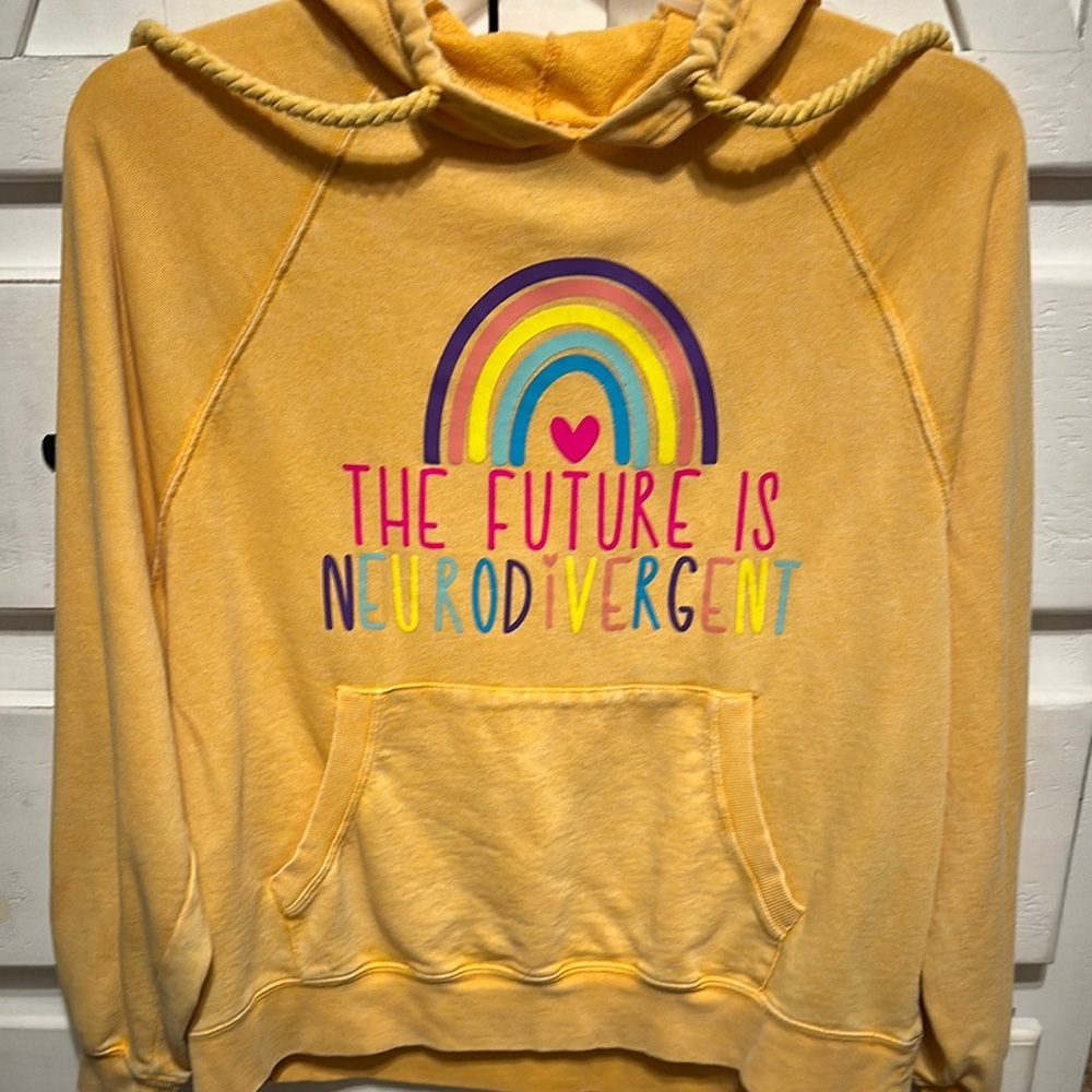 Universal Thread Mustard Hoodie with Rainbow Design